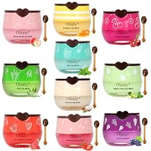 10 PCS Bee Lip Balm Honey Pot, Strawberry, Watermelon, Apple Lime, Cherry, Mint, Coconut, Aloe, Grapes, Peach & Honey Balm, Lip Mask Bulk, Moisturizing Lip Balm Set, Lip Sleeping Mask, Chapstick Bulk