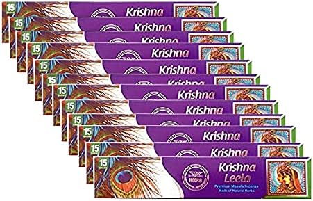 Heera Krishna Leela Agarbatti 15stk (Pack of 12) - Premium Indian Aroma Incense Stick for Pooja, Yoga, Aromatherapy, Room Freshener, Meditation - Natural Air Freshener