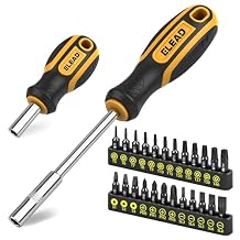 26-Piece Magnetic Security Torx Screwdriver Bit Set - 14 inch Magnetic Bit Driver, T5-T40, Ergonomic Cushion Grip 95mm &amp; 210mm Handles, Torx, Square, Phillips, Slotted Bits