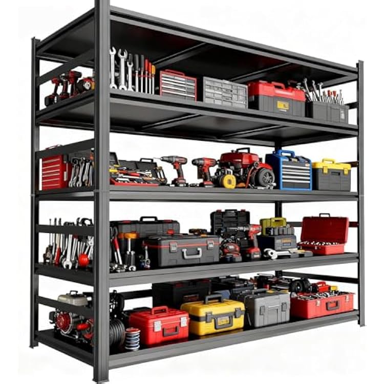Garage Shelving, 72 H 48 W Heavy Duty Metal Shelving - Easy to Assemble, Adjustable 5-Tier Storage Shelves, Double-Thickened Columns, 3000 lbs Capacity, for Garage, Pantry Storage, Black