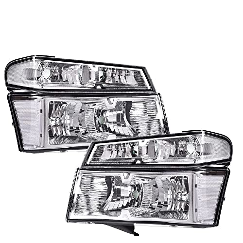 CHEDA Headlights, Compatible with 2004-2012 GMC CanyonChevy Colorado Headlights Assembly Bumper Lights 4pcsClear lens Chrome Housing Clear Reflector Headlamp Faros Conjunto De Faros