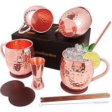 Moscow Mule Mugs Set of 4, Gift Set Copper Mule Mugs Pure Solid Hammered Stainless Steel Mule Cups for Drinking, 16OZ Food Safe 100% Handcrafted Moscow Mule Kit