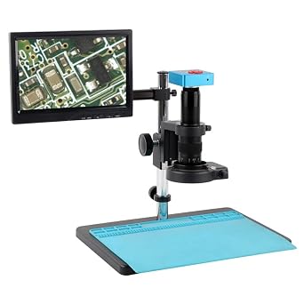 Lab Microscope Accessories Video Microscope Camera 55MP 4K 2K HDMI USB 130X 180X 300X Zoom Boom Stand Multi Axis Digital Electronic Lab Industrial Video Microscope Camera Set(B,500X)