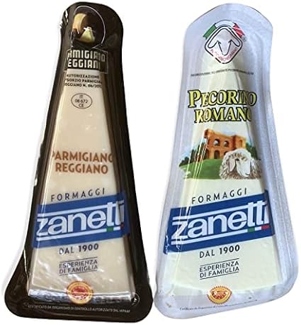 Zanetti Refrigerated Italian Government Certified, D.O.P Certified, Palmigano Regano & Pecorino Romano, 5.3 oz 150 g x 2 Types Set Pure Italian Traditional Ingredients
