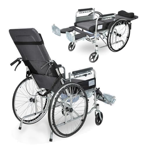 Reclining Wheelchairs for Adults 90 to 180, Lightweight Wheelchair Foldable with Wheelchair Tray, with Leg and Head Support, High-Back Headrest, Capacity 220 lbs, Elderly Seniors and Adults