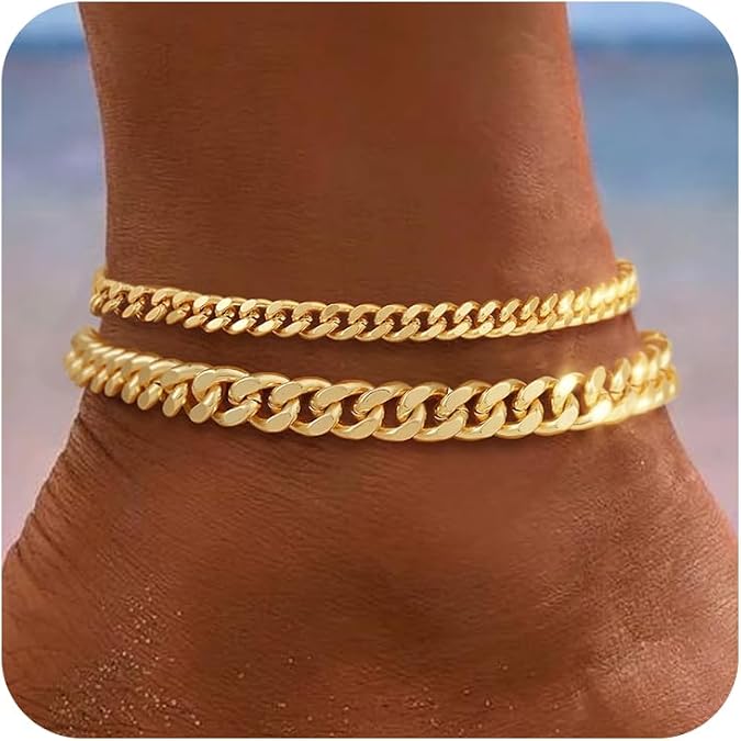 Ankle Bracelets for Women Waterproof 14K Gold/Silver Plated Chain Anklets