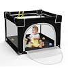 Grobeybees Baby Playpen with Mat, Playpen for Babies and Toddlers, Large Baby Play Pen with Pad, Playard with Bag, Indoor & Outdoor Play Pen, Sturdy Safety Play Yard with Soft Breathable Mesh Grey