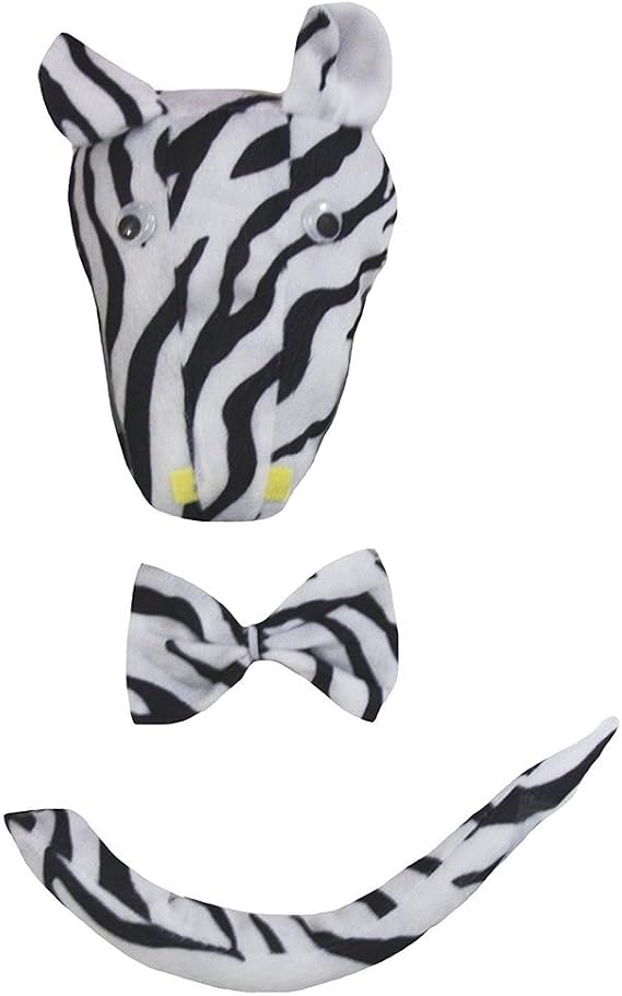 3D Headband Bowtie Tail 3pc Adult Costume (3D Zebra, One Size)