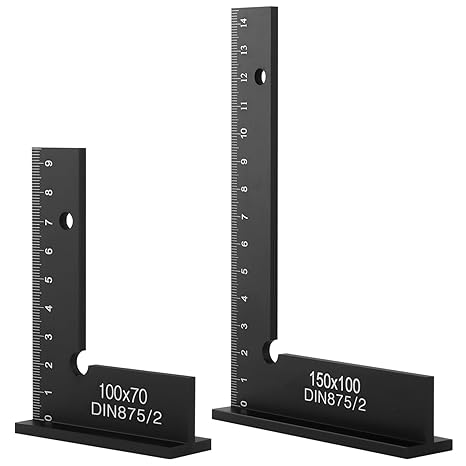 Engineer's Square Set 2 Pieces 90° Try Square Carpenter's Square with cm Scale Metal Angle Set Right Angle Tool for Precise Work Dimensions 100 x 70 mm and 150 x 100 mm