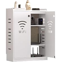 Modern WiFi Router Storage Cabinet With Adjustable Shelves,Home Double-Deck Media Storage Cabinet,Power Strip And Cable Management Hider Organizer