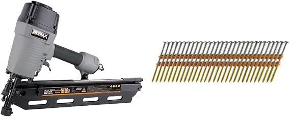 NuMax SFR2190 Pneumatic 21 Degree 3-1/2" Full Round Head Framing Nailer & B&C Eagle A2X113HDR/22 Round Head 2-Inch x .113 x 22 Degree Hot Dip Galvanized Ring Shank Plastic Collated Framing Nails