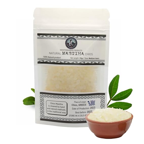 Organic Mastiha Chios 20G 100% Natural Greek Mastic Gum, Gluten-Free & Sugar-Free Vegan Resin from Greek Farmers, Authentic Mastiha Tears for Daily Use
