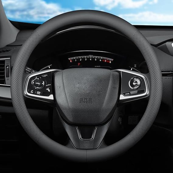 XHRING Car Steering Wheel Cover for Honda Civic Accord CRV HRV Pilot Passport Odyssey Insight Fit Ridgeline Clarity LX EX EXL Si Hatchback Sport Hybrid Touring Accessories, 2026 Leather Black 15''