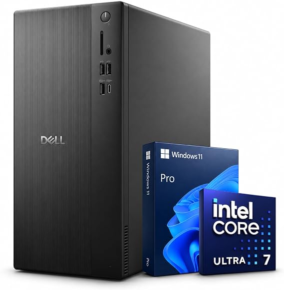 Dell Tower Desktop ECT1250 Ai Computer - Series 2 Intel Core Ultra 7-265 Processor, 64GB DDR5 RAM, 4TB NVMe SSD, Intel (R) Graphics, Wired Keyboard and Mouse, Windows 11 Pro, Black