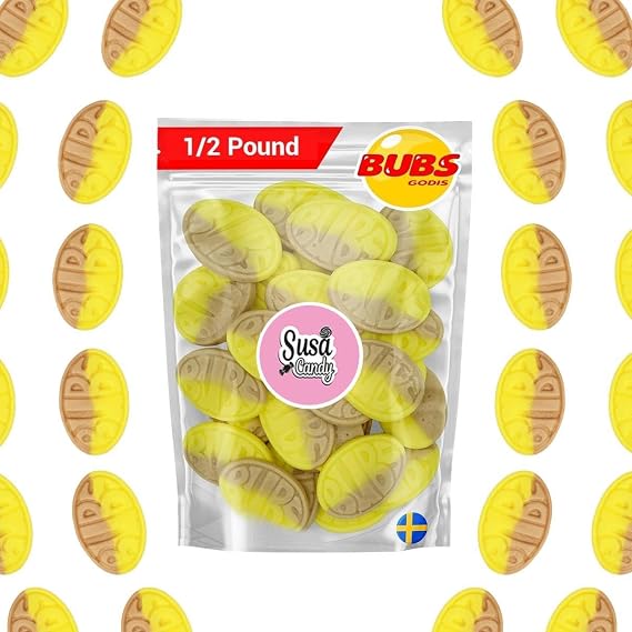 BUBS Sweet Banana Toffee Ovals 1/2 Pound Soft Foam Godis Premium Vagen Swedish Candy by Susa Candy (Banana Toffee Ovals)