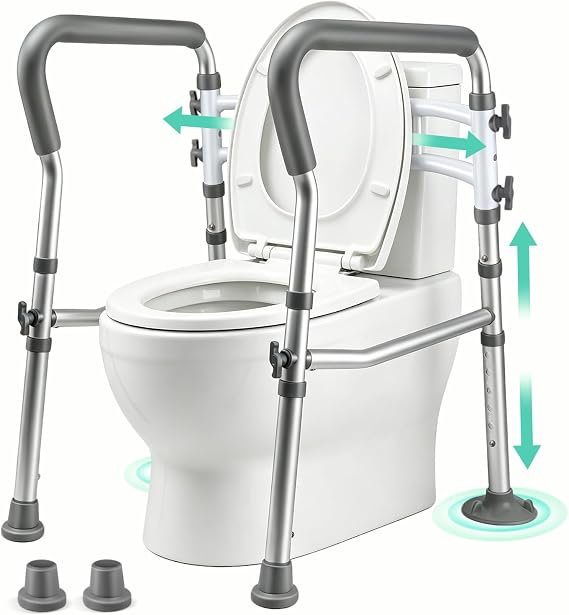 Toilet Safety Rails for Seniors, Adjustable Toilet Safety Frame Handles Fits Most Toilets, Mothers Day Gifts for Handicap and Disabled Seniors Elderly, Foldable, Safe Weight Capacity of 330 lbs(150KG)