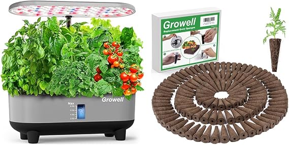 Growell 16 Pods Hydroponics Growing System Kit & Grow Sponges 120 Pcs