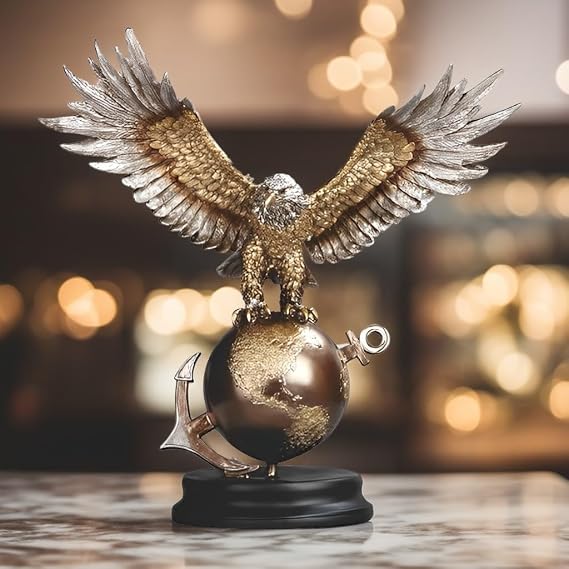 ICE ARMOR Hand Painted 13" H Eagle on Globe Figurine Statue Sculpture Ornament Decoration Home/Room Decor Ideas for Housewarming, Holidays and Birthdays Great Collectible Addition