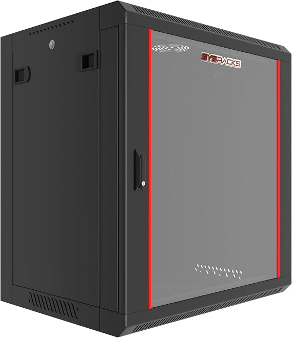 Sysracks 18U Wall Rack Mount Server 18" Deep Network Cabinet, Server Rack with Fan, Removable Side Panels, Locking Glass Door 19" Computer Cabinet Enclosure Network Rack Case SRE 18.450
