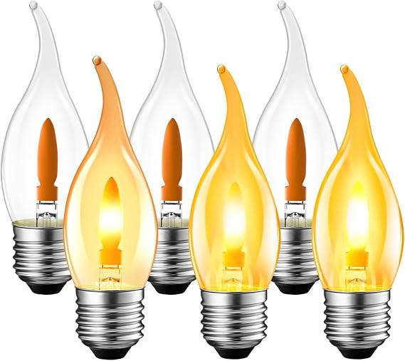 LVWIT E27 Flame Bulb,Flickering Flame Chandelier Candle Light Bulbs,1800K Warm Light E27 Flickering Flame Bulb,Fire Orange Light Bulb for Party Porch Indoor Decorations,Non-Dimmable(6 PCS,2 Modes)