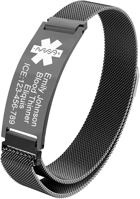 Personalized Stainless Steel Medical Alert Bracelet-Emergency ID Wristband with Laser Engraving-Ideal for Medical Conditions, Diabetes & Allergy Awareness