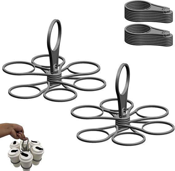 2 Pcs Foldable Coffee Carrier Drink Holder: Foldable 6-Cup Holder - Portable Drinks Holder Tray with Handle - Holiday Plastic Drink Carriers for Coffee, Cups & Beverages