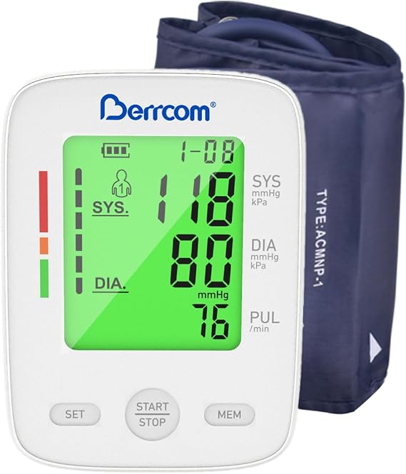 Berrcom Upper Arm Blood Pressure Monitor for Home Use, Automatic Digital BP Machine with Large LED Backlit Display, 299 Memory, Adjustable Cuff (8.7"-15.7"), Storage Bag