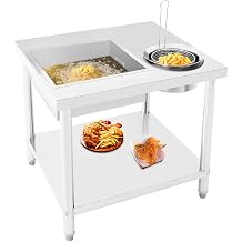 Commercial Breading Table, Fried Chicken Preparation Table 2-Tier Stainless Steel Workstation with Basin and Basket for Kitchen Restaurant Canteen