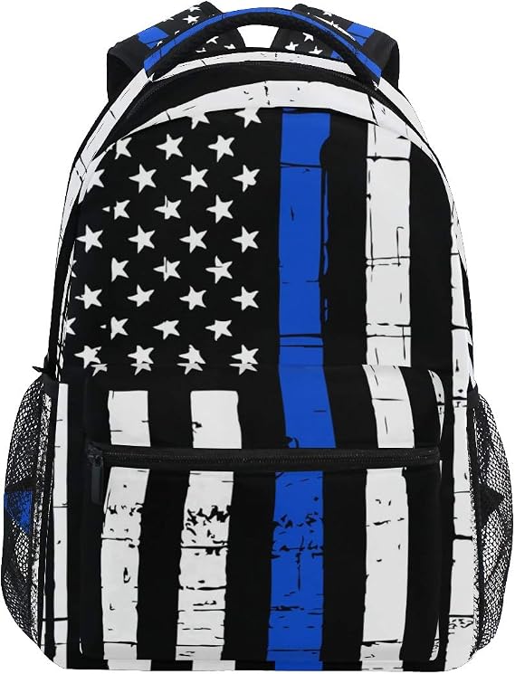 Nerxy Blue Lives Matter School Backpack Lightweight Thin Blue Line School Bookbag for Girls Boys Resistant Durable Casual Basic American Flag Bookbag for Students Travel Hiking Camping Daypack