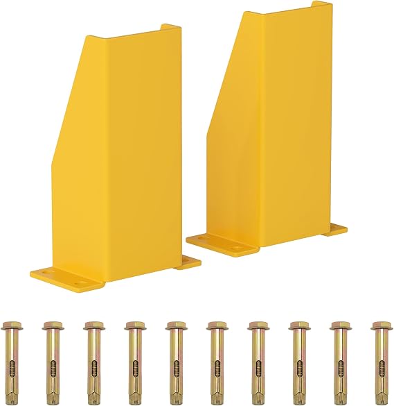 Nisorpa Pallet Rack Post Protectors, 12" Pallet Racking Guards with Hardware U Shape Safety Yellow Pallet Edge Protectors Set of 2