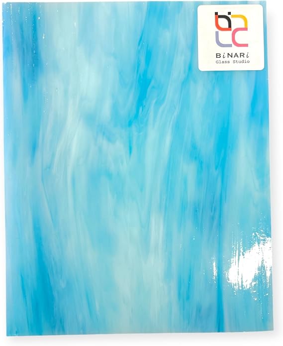 8 x 12 in Sky Blue & White Opal Wissmach Stained Glass Sheet Artist-Selected and Handcrafted in the USA for Tiffany-Style, Mosaic & DIY Craftsmanship | Curated by BiNARi Glass Studio
