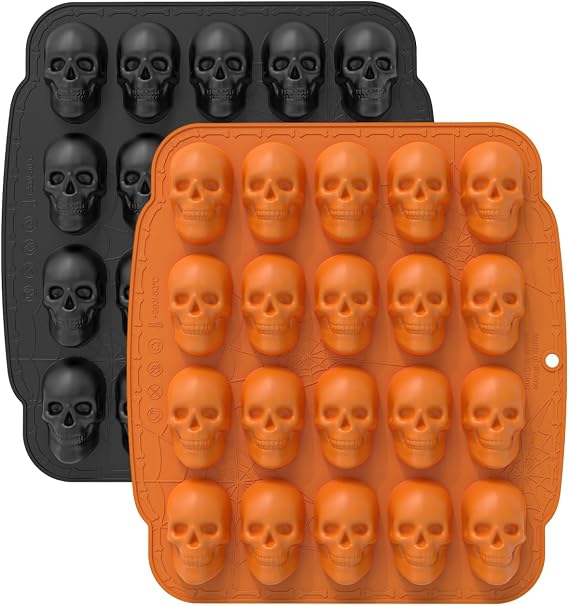 2PCS Skull Silicone Molds,20-Cavity Large Skull Shapes Halloween Chocolate Molds for Making Chocolate, Candy, Jello, Cake Decor, Ice Cube Mold, Soap, Cupcake Topper