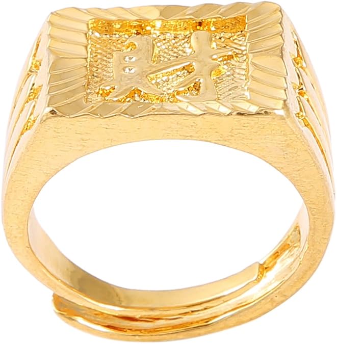 Gold Bless All Men's Gold Plated Ring Rich Luck Wealth Ingot Free Size Ring