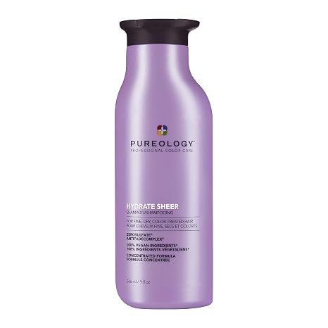 Pureology Hydrate Sheer Shampoo - Lightweight Hydrating Shampoo For Fine or Dry Color-Treated Hair, Silicone-Free & Vegan