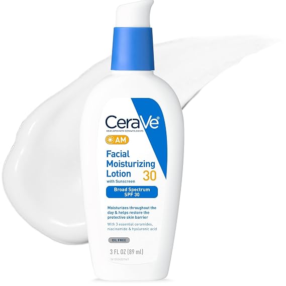 CeraVe AM Oil Face Moisturizer Lotion, Sunscreen for Face, SPF 30, 3oz