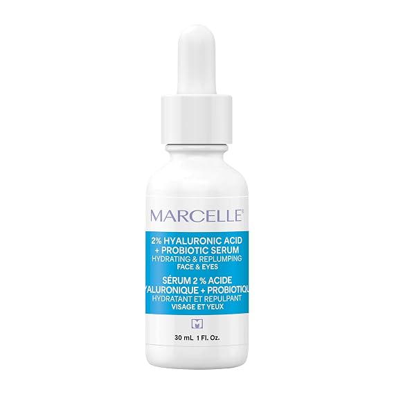 Marcelle 2% Hyaluronic Acid + Probiotic Serum, Vegan, Cruelty-Free, Non-Comedogenic, Oil-Free, Fragrance-Free, Paraben-Free, Hypoallergenic, 30 mL