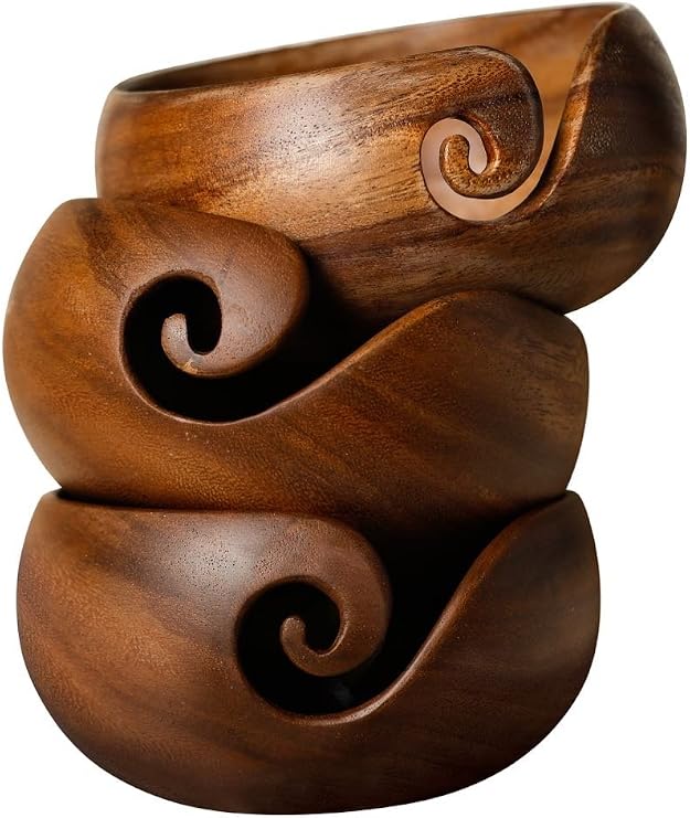 Furls Handmade Wooden Yarn Bowl for Knitting and Crochet (6"x6"x2.75") in Rosewood