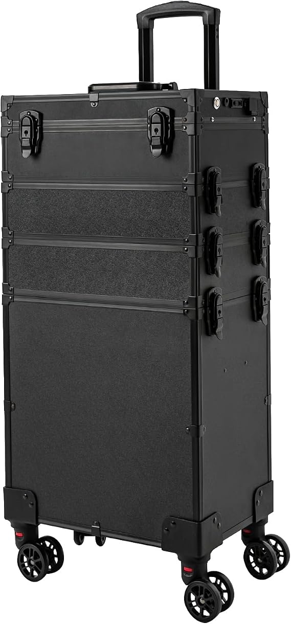 5 Tier Makeup Case w/LED Light, Rolling Lockable Makeup Case, Large Storage Cosmetic Trolley, Hairdressing Trolley Stylist Beauty Luggage Travel Organizer Tool Box for Make Up Artists (5 Tier)