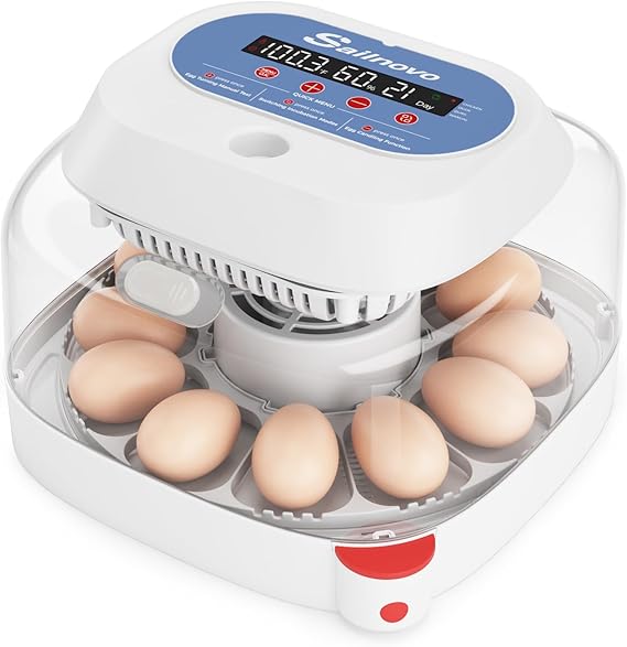 Sailnovo 12 Egg Incubator with Automatic Egg Turning & Temperature Control | Manual & Preset Modes,Built-in Candler,360View Window,Humidity Display,Chicken Duck Quail Eggs Home Classroom Lab