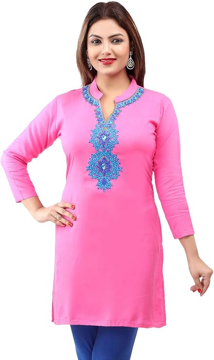 Maple Clothing Rayon Women's Embroidered Indian Kurti Tunic Top Kurta Blouse Outfit