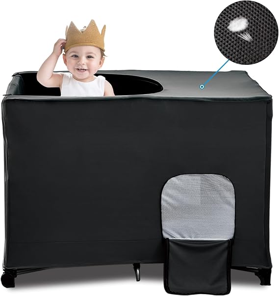 South to East Blackout Cover for Travel Cot, Baby Sleeping Aid, Black