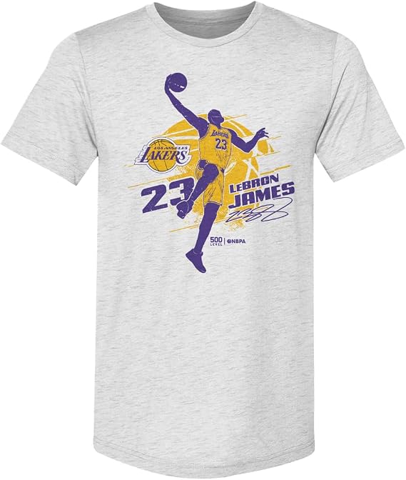 500 LEVEL Lebron James Los Angeles Lakers Men's Premium T-Shirt - Lebron James Los Angeles Lakers Silhouette (Tri Ash, Large)