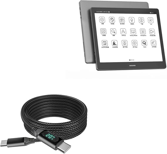 BoxWave Cable Compatible with Dasung Not-eReader 103 (EP1030312) - PowerDisplay PD Cable (6ft) - USB-C to USB-C (100W), LED Wattage Info Extra Long Braided Nylon - Jet Black