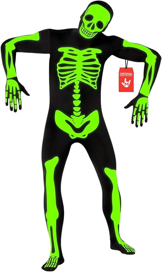 Morphsuits Adult Skeleton Costume Men, Mens Skeleton Costume Glow in Dark, Skeleton Adult Costume, Glow in Dark Skeleton
