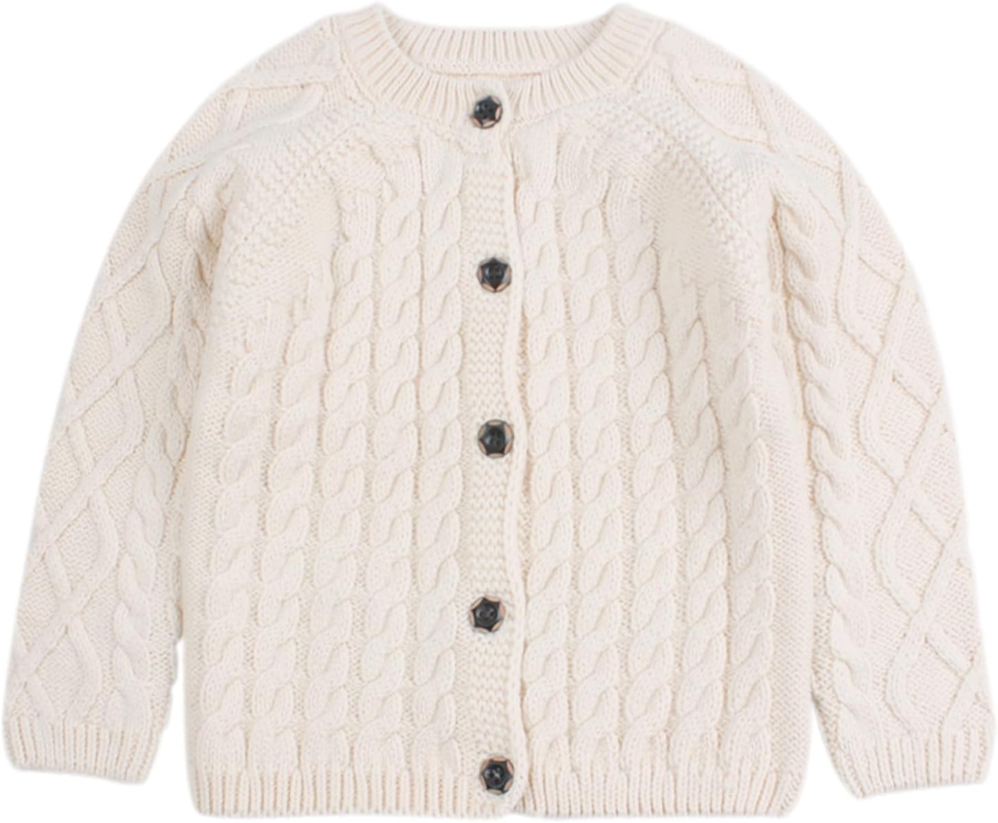 Peecabe Toddler Girl Sweaters Cable Knit Long Sleeve Crewneck Chunky Crochet Cardigans 1-6T