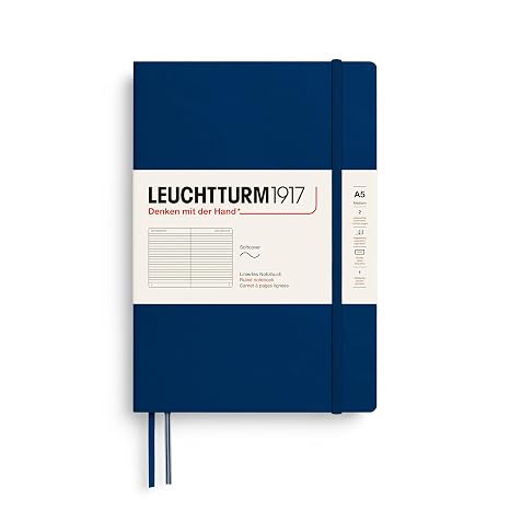 LEUCHTTURM1917 - Notebook Softcover Medium A5-123 Numbered Pages for Writing and Journaling (Ruled, Navy)