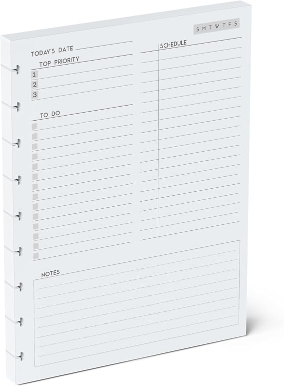 Discbound Undated Daily Plan Paper Refill, 120 GSM, 80 Sheets (160 Pages/Days), Happy Planner 9 Disc Pre-Punched Inserts, Loose Leaf, White, 7 inch x 9.25 Inch, Daily To-Do, Notes, and Scheduling