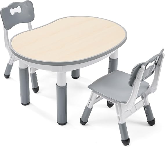 UNICOO Kids Round Activity Table and Chairs Set, Height Adjustable Plastic Children Art Desk with 2 Seats, Kids Set Table Set