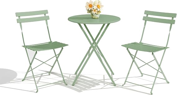 Patio Bistro Set, 3-Piece Outdoor Folding Table and Chairs, Premium Steel Frame Weather Resistant Conversation Sets of 2, Space Saving Patio Furniture for Backyard Balcony Porch Garden