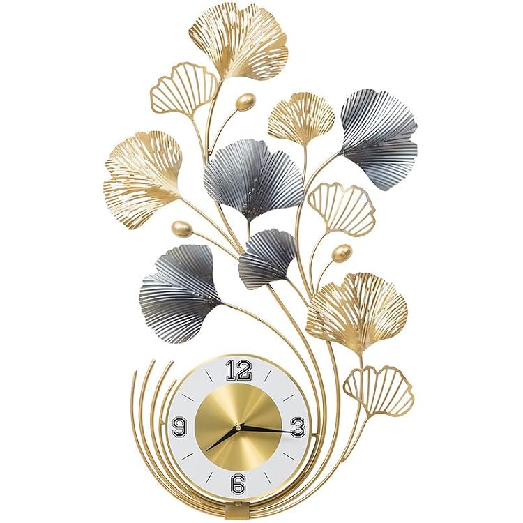Large Wall Clock Mid Century Metal Ginkgo Leaf Design Wall Clock Modern Silent Wall Clocks Large Decorative Wall Clocks for Living Room Bedroom Home Hotels Office A